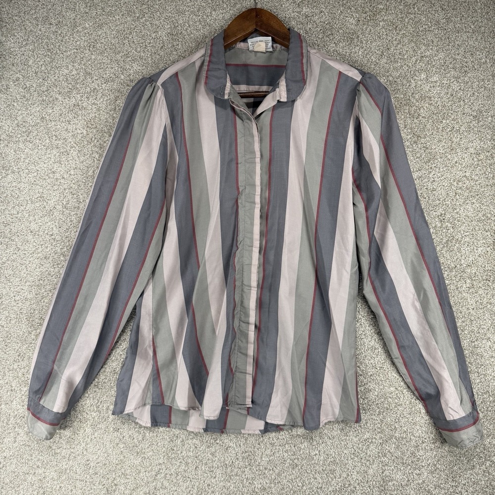 VTG 80s Langtry Striped Blouse Retro Striped‎ Silky Whimsigoth USA Retro M?
